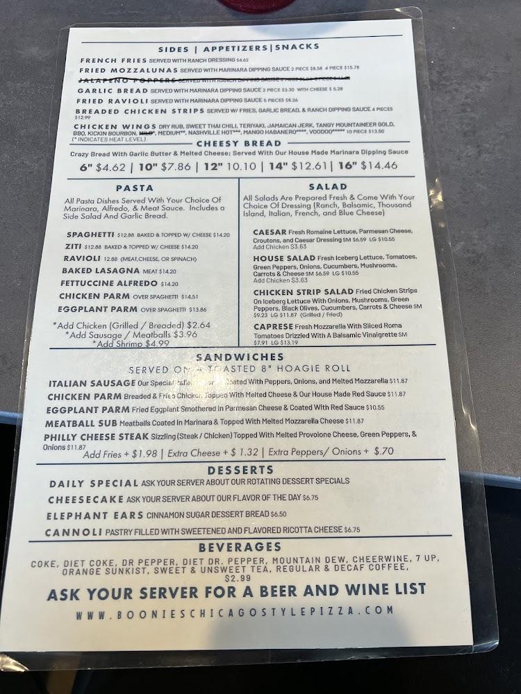 Boonie's Chicago Style Pizza Menu image 1